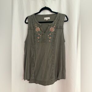 Embroidered Olive Green Tank